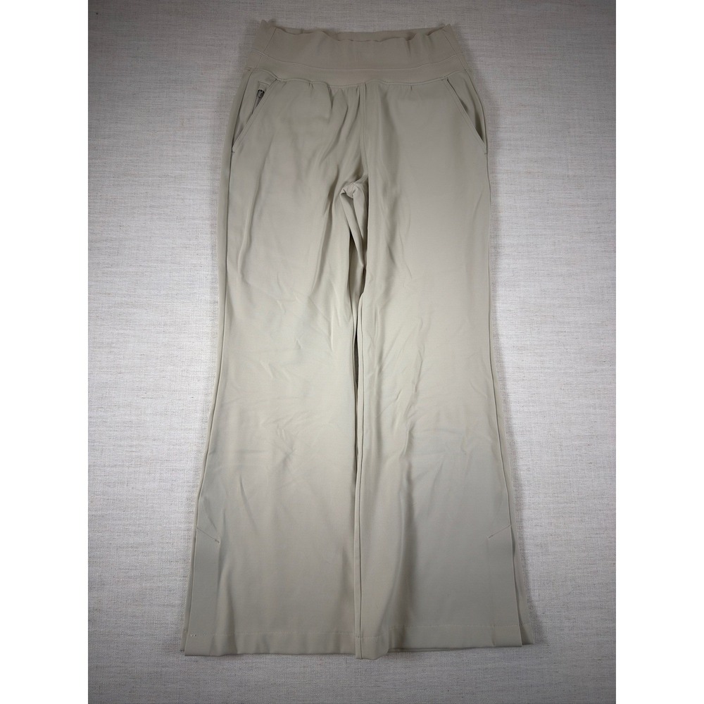 Athleta Beige Wide Leg Athletic Yoga Pants Ribbed Waistband Tan Small